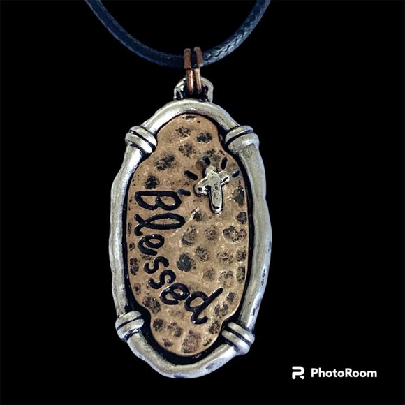 Cross BLESSED Pendant Necklace Copper Silver Plated 18-19" Christian Message - Picture 5 of 8